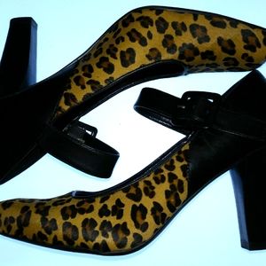 Franco Sarto leopard & black leather pumps